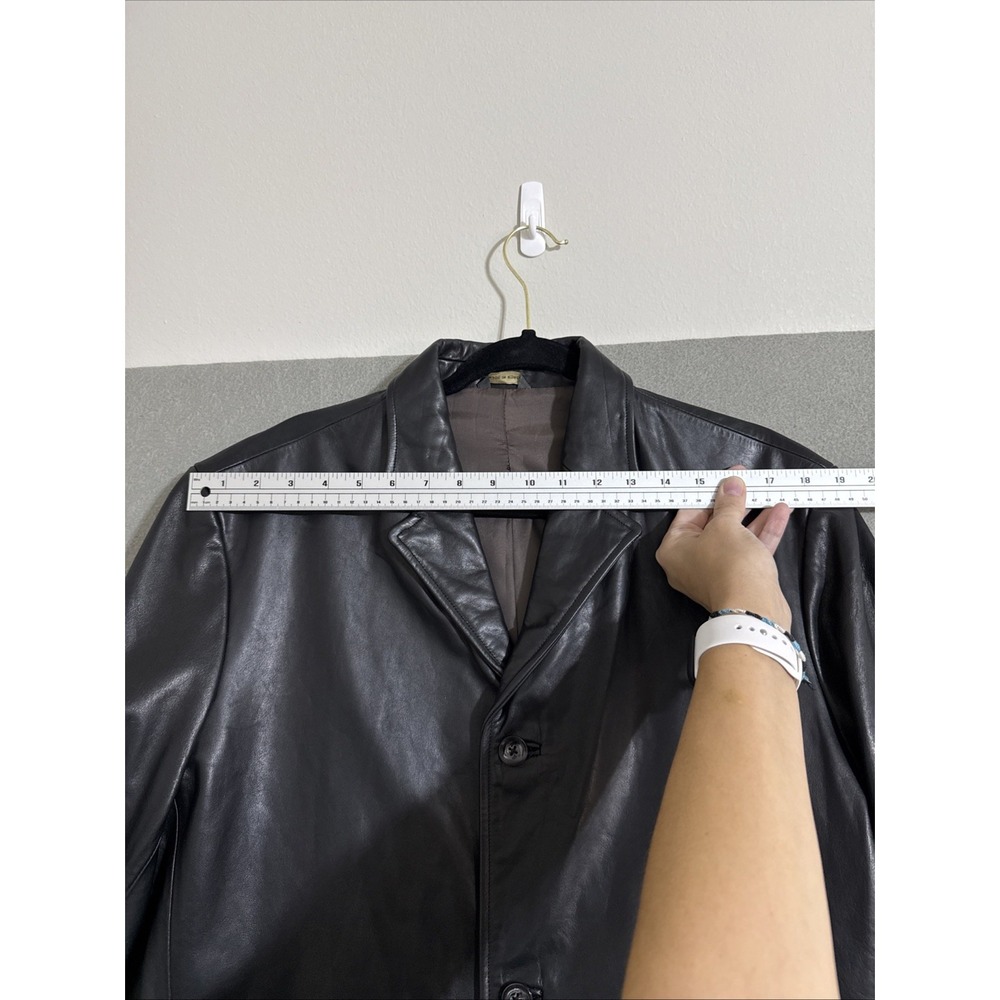 Vtg Mens Leather Coat Banana Republic Black L  Jacket Blazer Rockabilly Y2K Soft - Picture 15 of 16